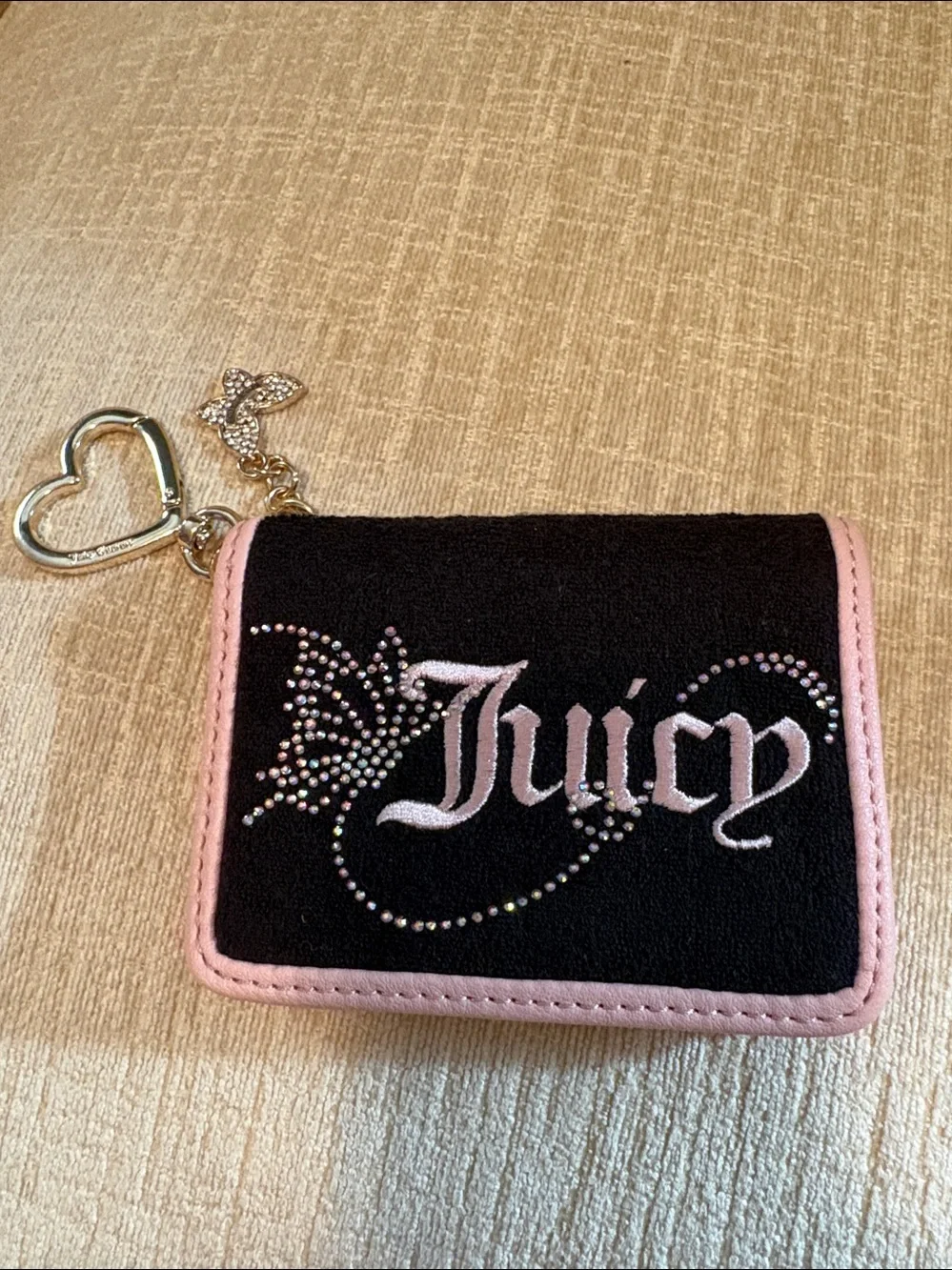 Juicy Couture Couture Black & Pink Rhinestone Key Card Wallet - Juicy Couture